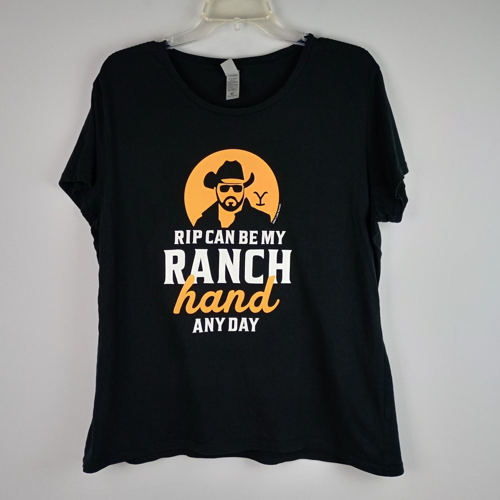 Instant Message Womens XL Black Yellowstone Rip Ranch Hand Graphic Tshirt